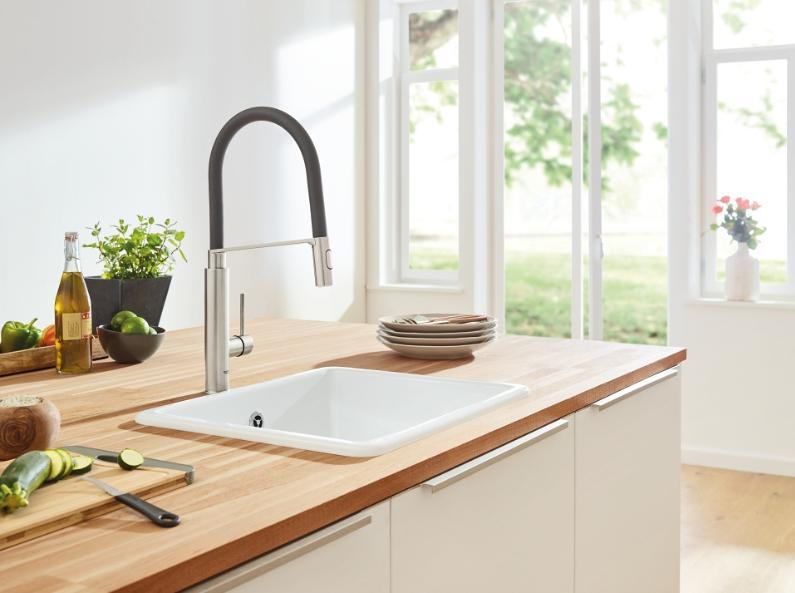 Grohe Concetto k&oslash;kkenarmatur m/profi-bruser - Krom/sort