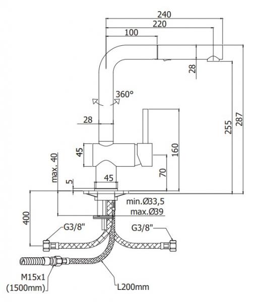 Lavabo Kubus 040 k&oslash;kkenarmatur m/udtr&aelig;k - Bruneret messing