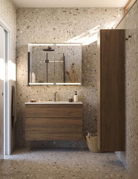 Dansani Luna 101 møbelsæt m/Kantate vask, høj skuffe og indretning - Brun eg Dansani Luna 101 møbelsæt m/Kantate vask, høj skuffe og indretning - Brun eg