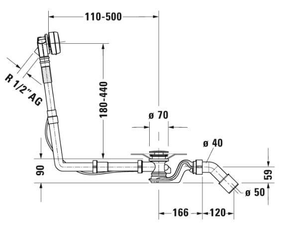 Duravit af- og overl&oslash;bss&aelig;t Quadroval m/ vandp&aring;fyldning - Krom