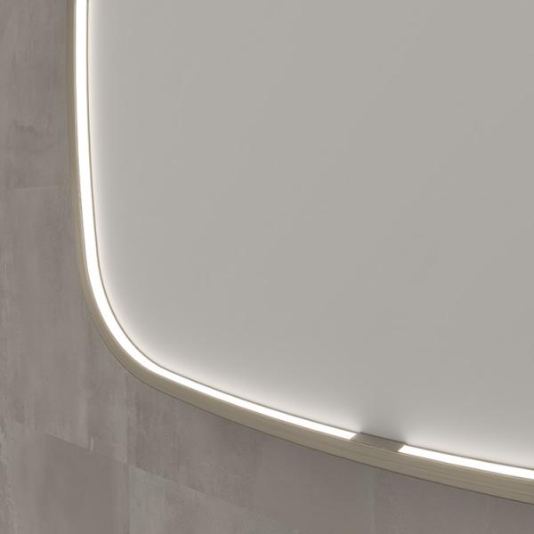 Sanibell Ink SP31 spejl m/lys, varme og sensor 140 x 80 cm - B&oslash;rstet rustfrit st&aring;l