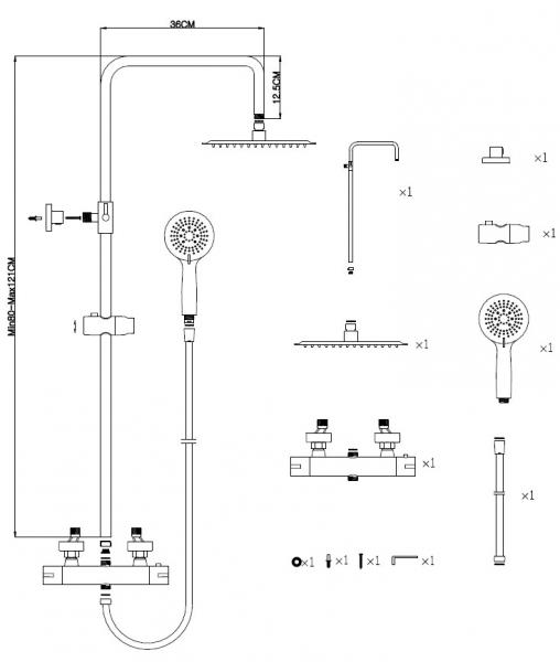 Nortiq komplet brusesystem Ø22 - Børstet messing Nortiq komplet brusesystem Ø22 - Børstet messing