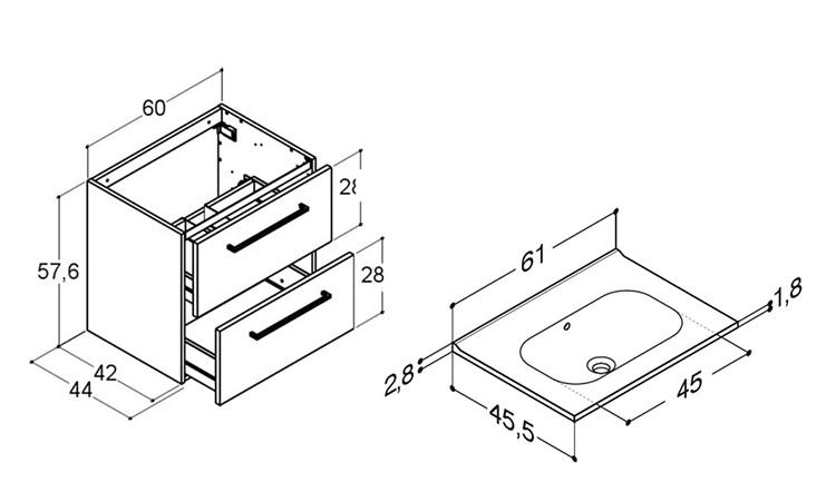 Dansani Mido+ 60 møbelsæt m/Kantate vask - Mat hvid Dansani Mido+ 60 møbelsæt m/Kantate vask - Mat hvid