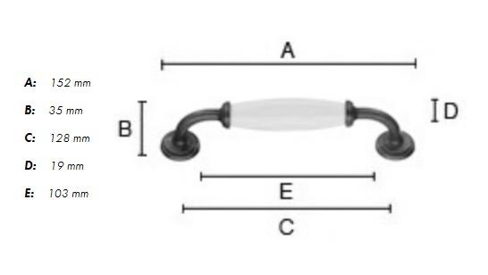 Beslagsboden m&oslash;blelgreb BB6291 - Sort/hvid porcel&aelig;n