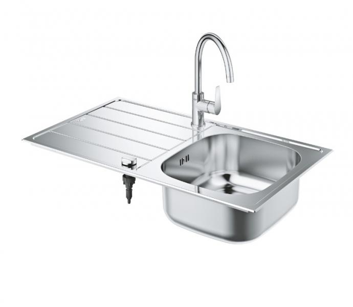 Grohe K200 k&oslash;kkenvask i rustfrit st&aring;l inkl. Bau Edge k&oslash;kkenarmatur i krom