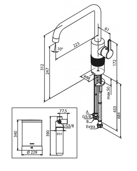 Damixa Silhouet Instant kogende k&oslash;kkenarmatur - Steel