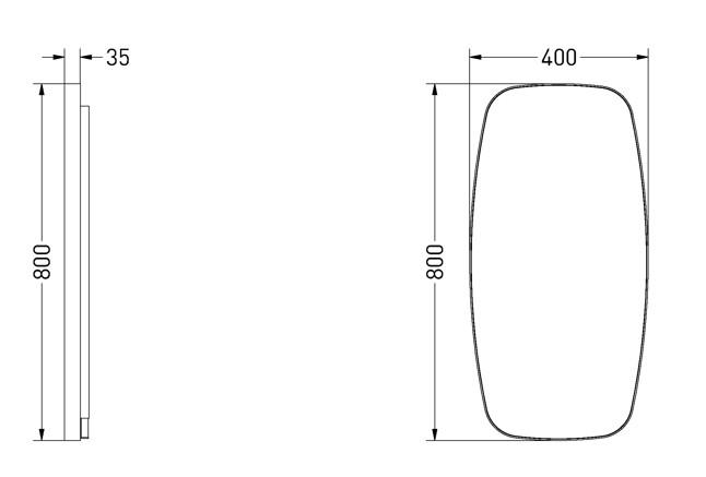 Sanibell Ink SP30 superellipse spejl m/backlight, varme og sensor 40 x 80 cm - B&oslash;rstet gunmetal