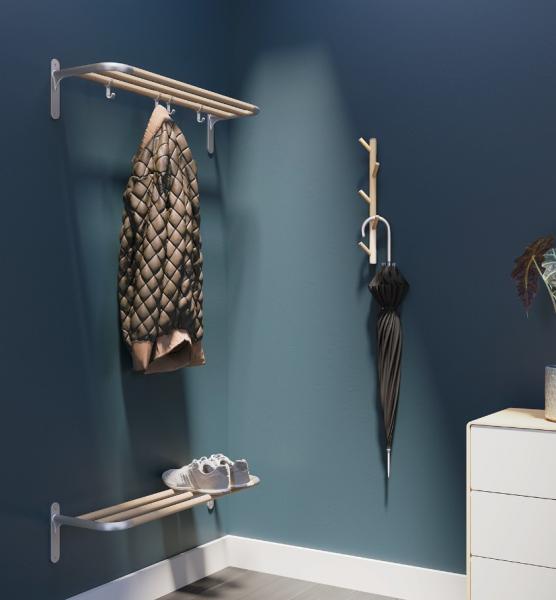 Beslagsboden lodret knager&aelig;kke m/5 knager - Tr&aelig;/matgr&aring;