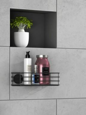 Beslagsboden selvkl&aelig;bende brusekurv - Mat sort