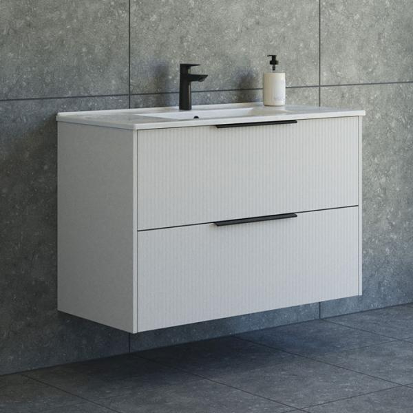 Dansani Mido+ Classic 101 m&oslash;bels&aelig;t m/Amber vask og 2 skuffer - Striber/mat sand